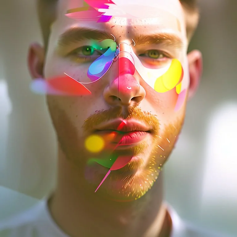 double exposure photography of man and the spectacular colourful nature, clean sharp focus, on white background