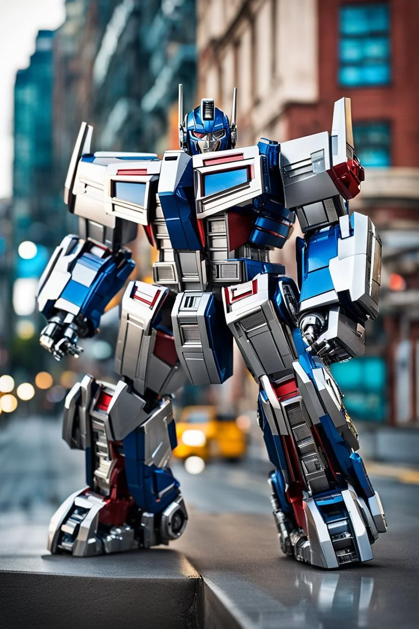 Excited Photography A picture cyber mechines transformer Optimus prime ,with surface coated chrome polished details, city background