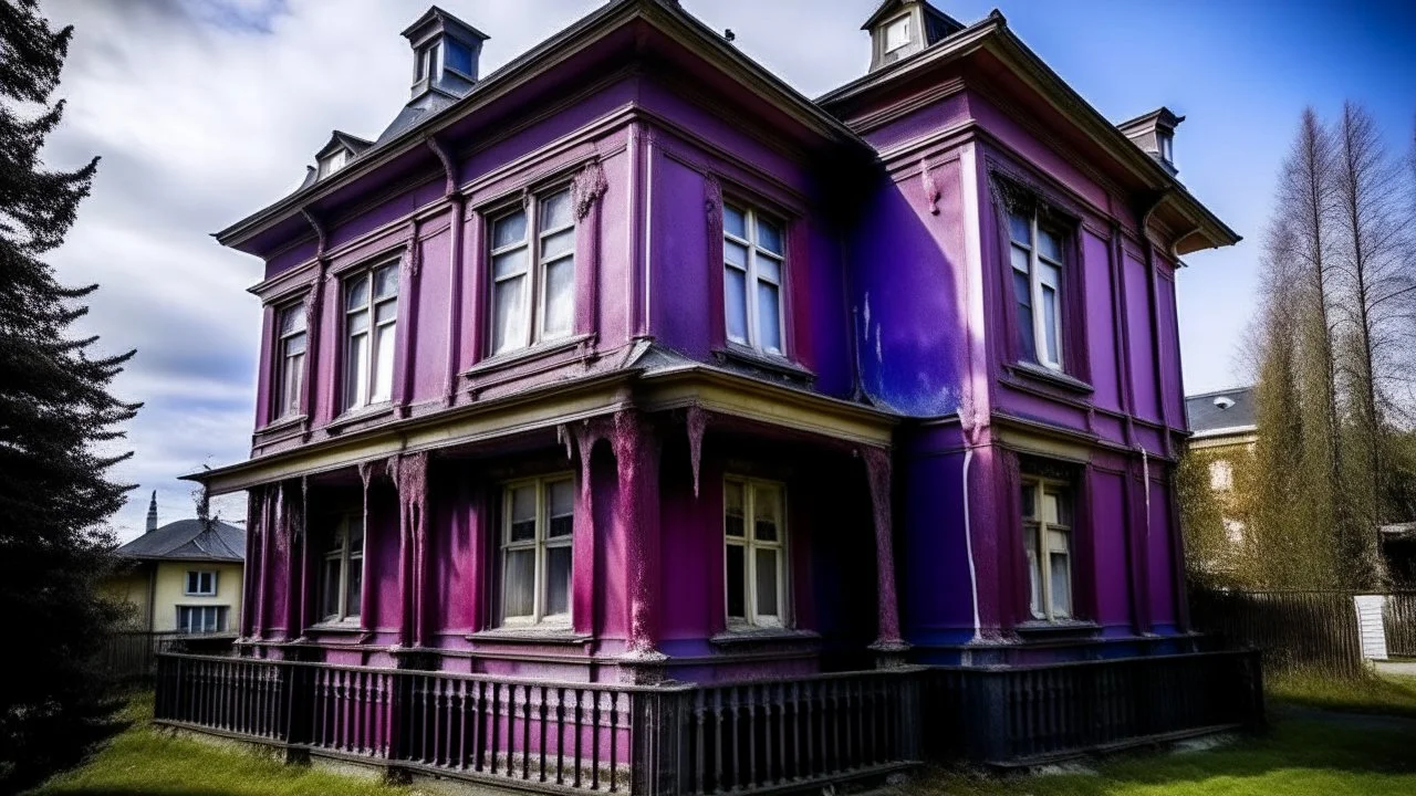 A purple mansion infected with mold painted by Edvard Munch