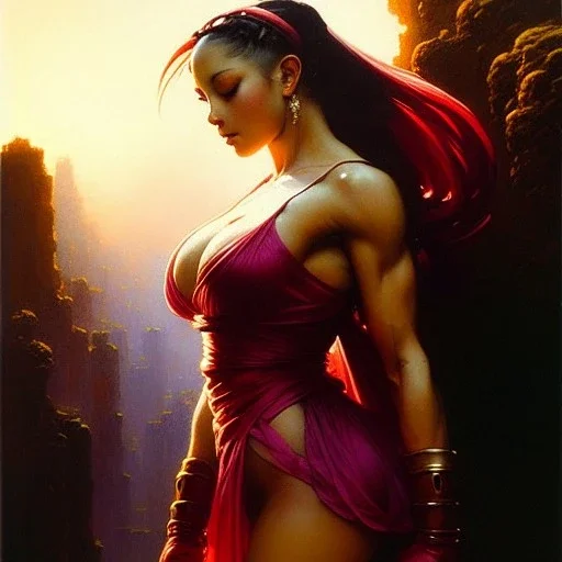 Drawing of beautiful face,busty Cammy-Street Fighter,intense stare,Minimal ancient armor, balanciaga fashion clothe painting by gaston bussiere, greg rutkowski, yoji shinkawa, yoshitaka amano, tsutomu nihei, donato giancola, tim hildebrandt, oil on canvas, cinematic composition, extreme detail,fit full head inside picture,16k