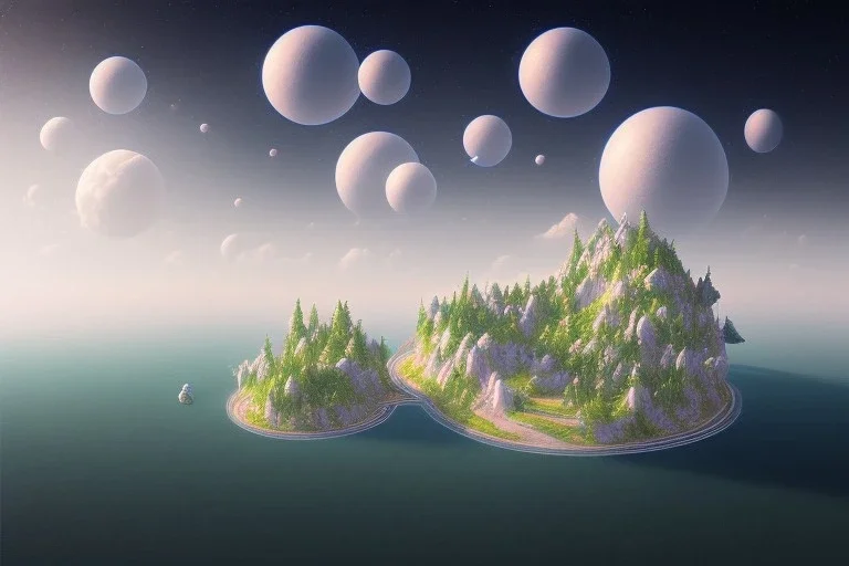 100mm photo of isometric floating island in the sky, brillante y snow cosmos