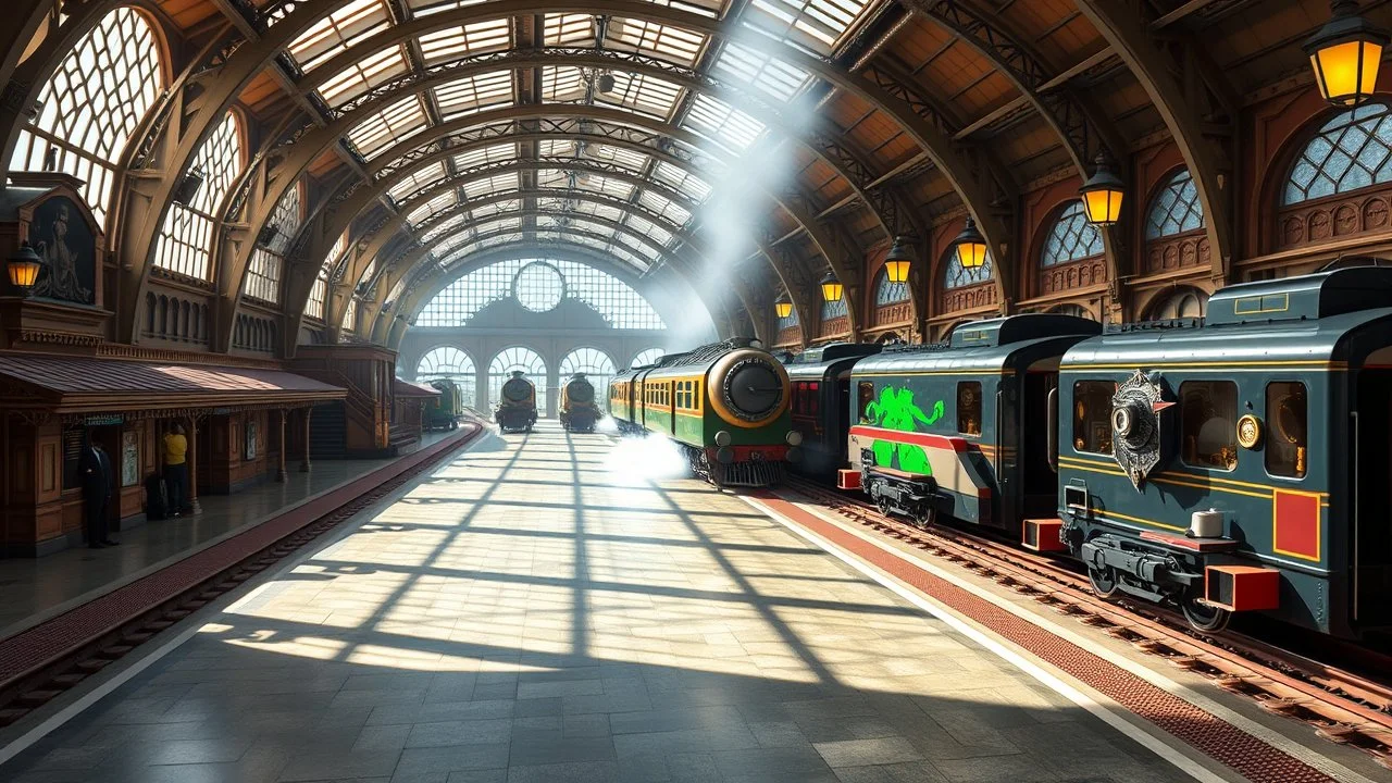 The train station is a melting pot of cultures and eras, with Victorian architecture blending seamlessly with futuristic technology. The trains themselves are a sight to behold, with each one representing a different fantasy world.