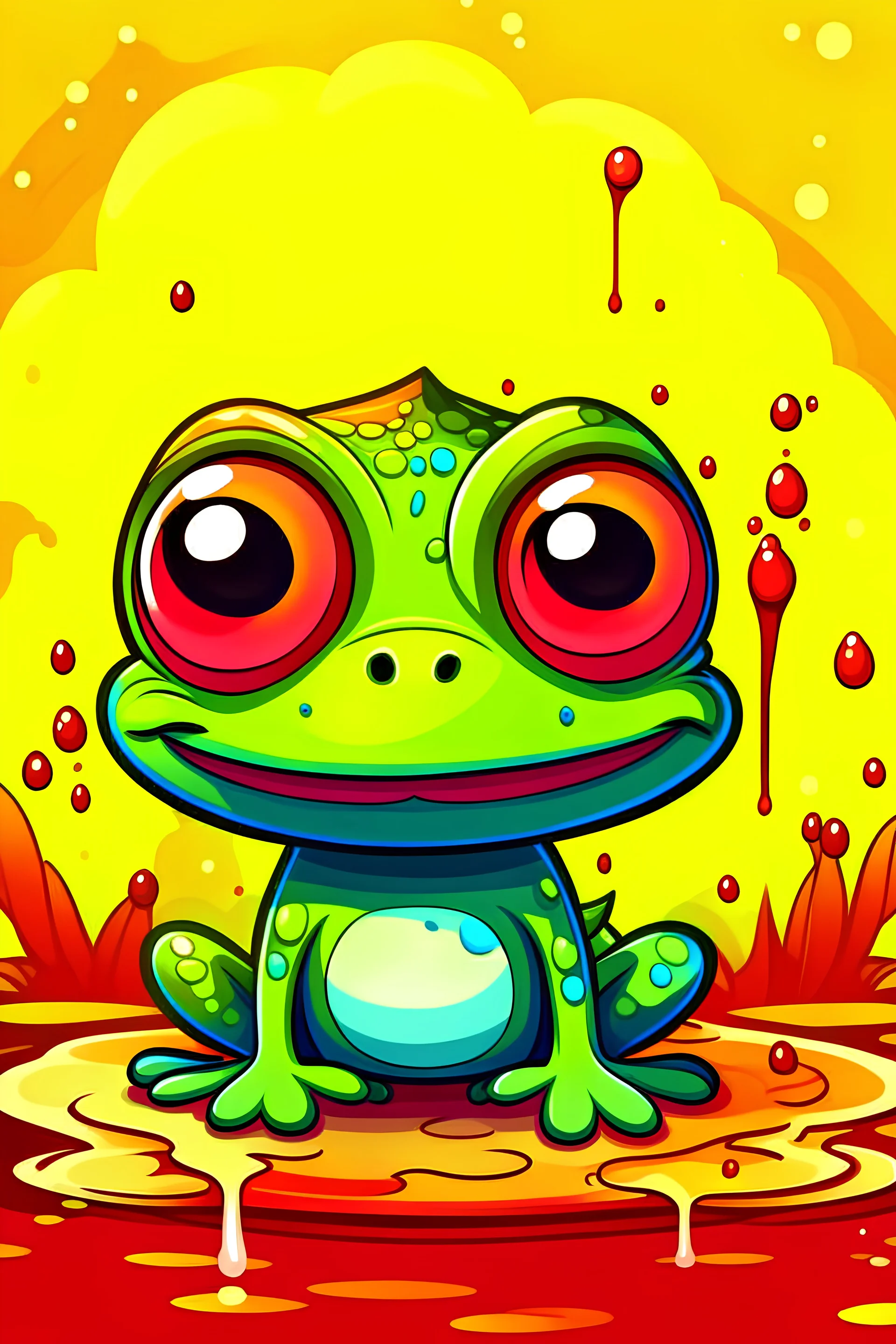 chibi style art for a frog with cute and colorful background