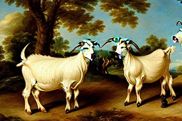 Goats on a farm rococo