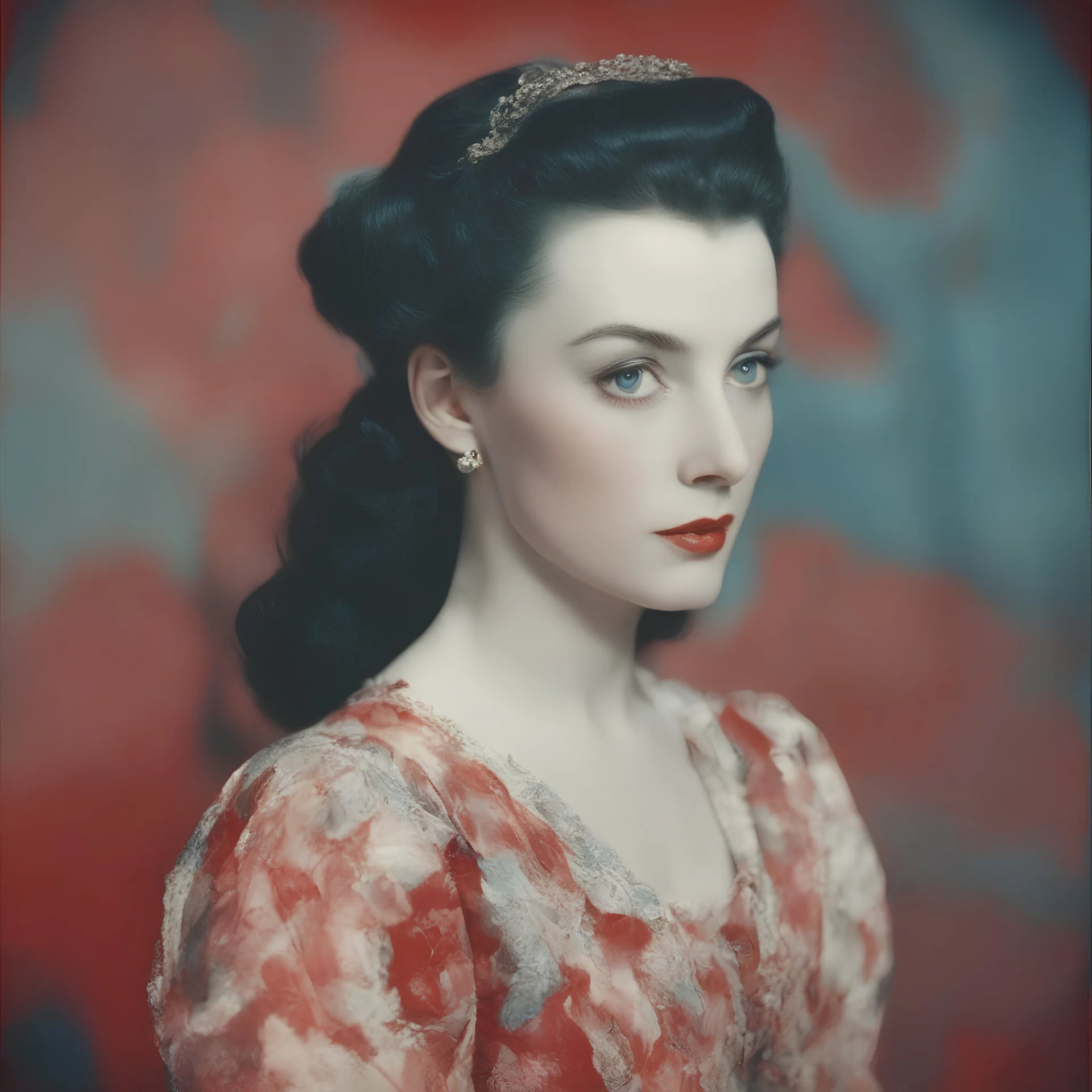 Vivien leigh, blue, autochrome, red background