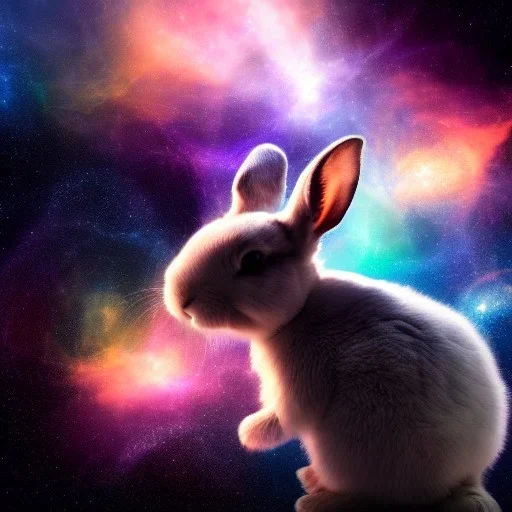 galaxies, spirals, space, nebulae, stars, smoke, iridescent, intricate detail, in the shape of a rabbit, octane render, 8k, --q 2 --ar 2:3 --uplight