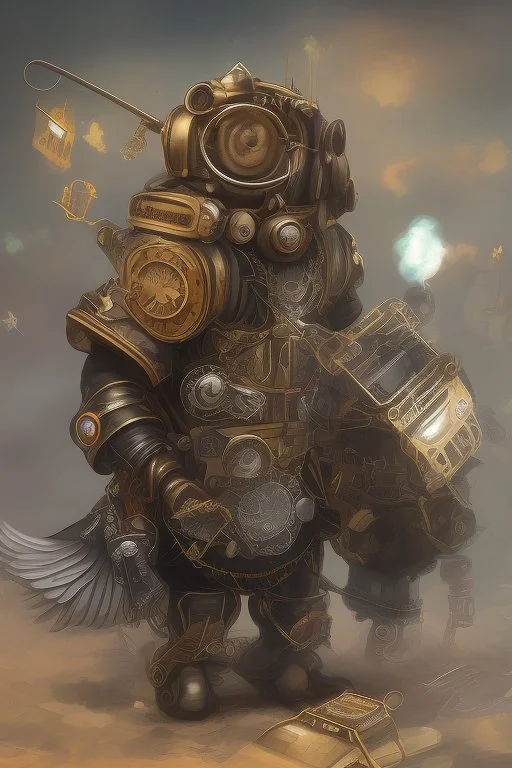 cute steampunk mechanical monkey with wings