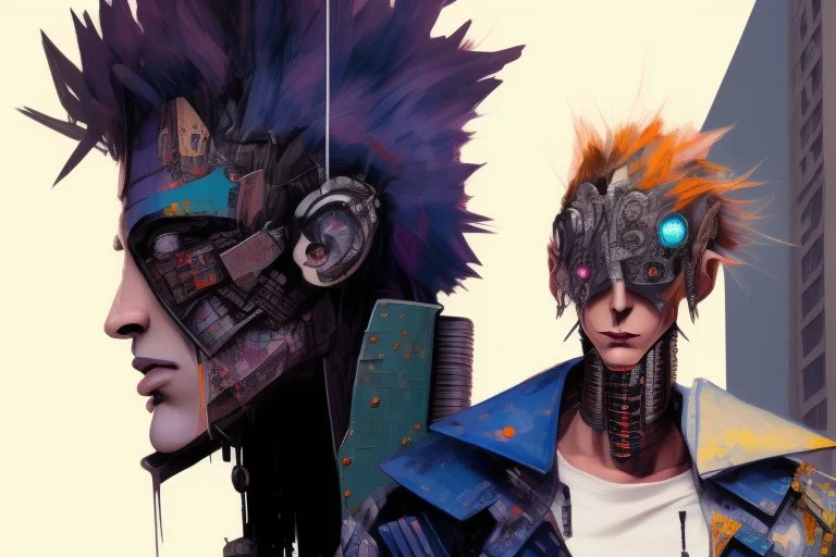 whimsical arafed nonsense, patchwork vibe, (((side view))) two arafed cyberlords fighting each other in a rainy whimsical downtown street with extreme body action and with (((exaggerated body parts))), (((oversize head))), sharp color contrasts, amazing shadows, (((exaggerated limbs and head))), minimal cozy, warm palette, bright bold warm summer colors with yellow orange black colors, color leak, heavily distorted views, amazing parallels, extreme urban decay