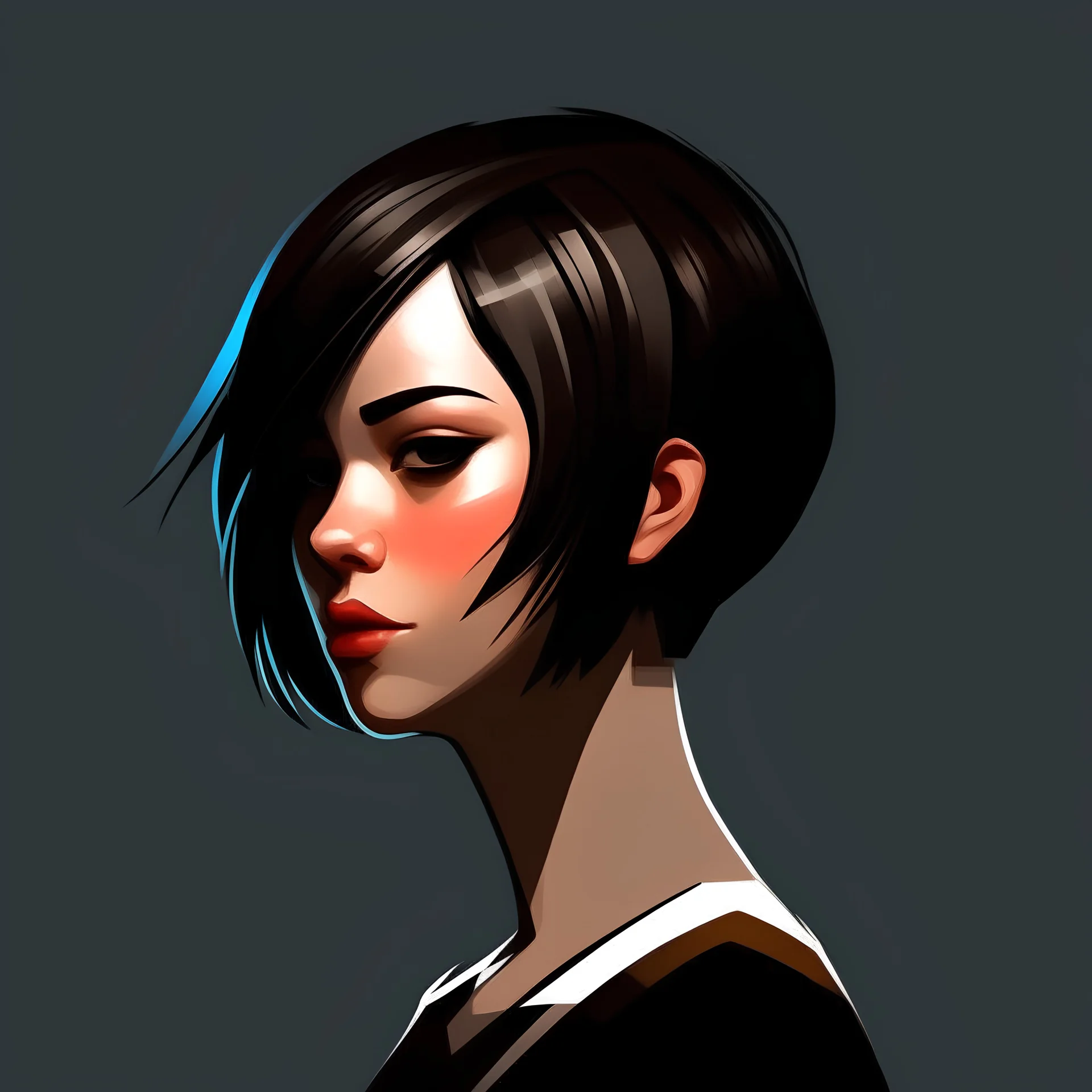 digital art minimal beautiful artistic woman head unreal engine, digital art, minimal, beautiful, artistic, girl, medium bob hair, futuristic clothes, unreal engine, brush strokes on hair, whole figure, medium size brush artistic lines on hair, brown hair