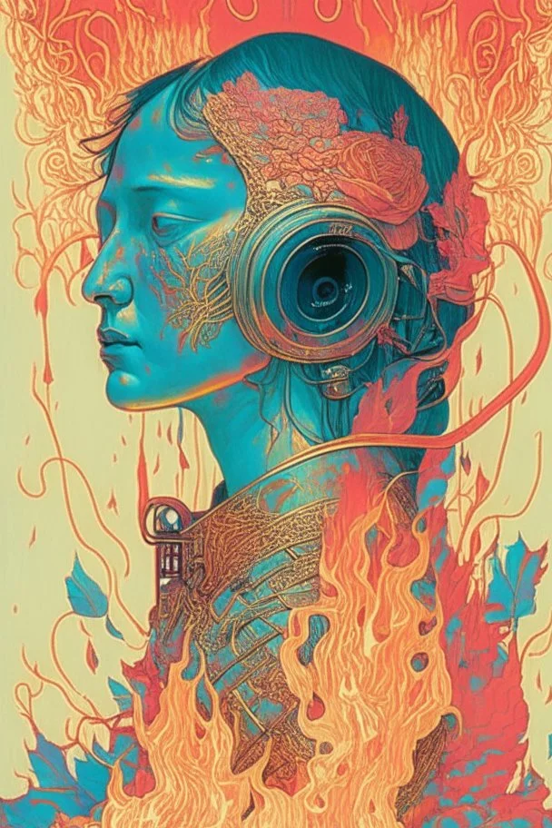 Now I know how Joan of Arc felt As the flames rose to her Roman nose And her Walkman started to melt ; insanely detailed; intricate; award-winning; rose tones; beautiful; surrealism; Victo Ngai, Salvador Dali, Alex Pardee