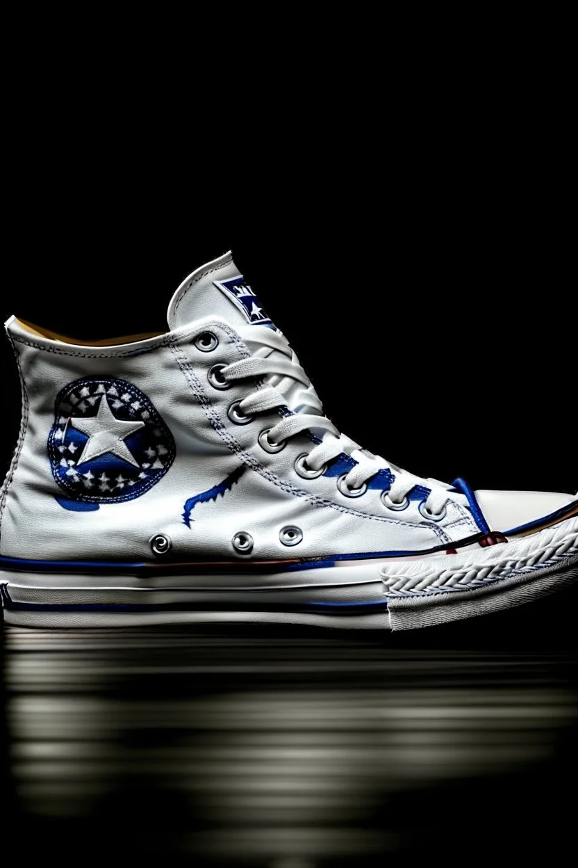 A converse sneaker, covered in Dallas cowboys theme