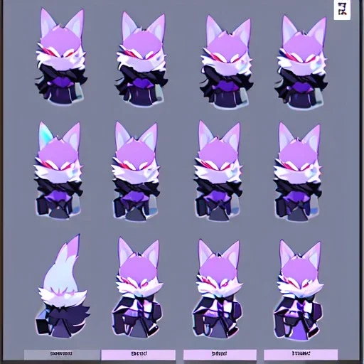 a fox fursona, darker colors, master quality, backlighting, soft lights, full body portrait, in frame, 8k, furry, fur, black and purple color pallet, fursona reference sheet,