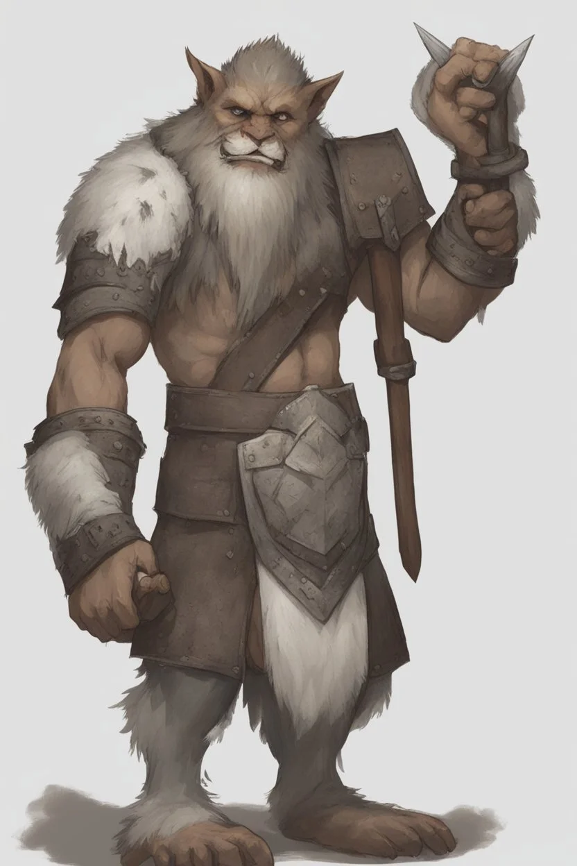 Dnd a young bugbear with WHITE fur and leather armor