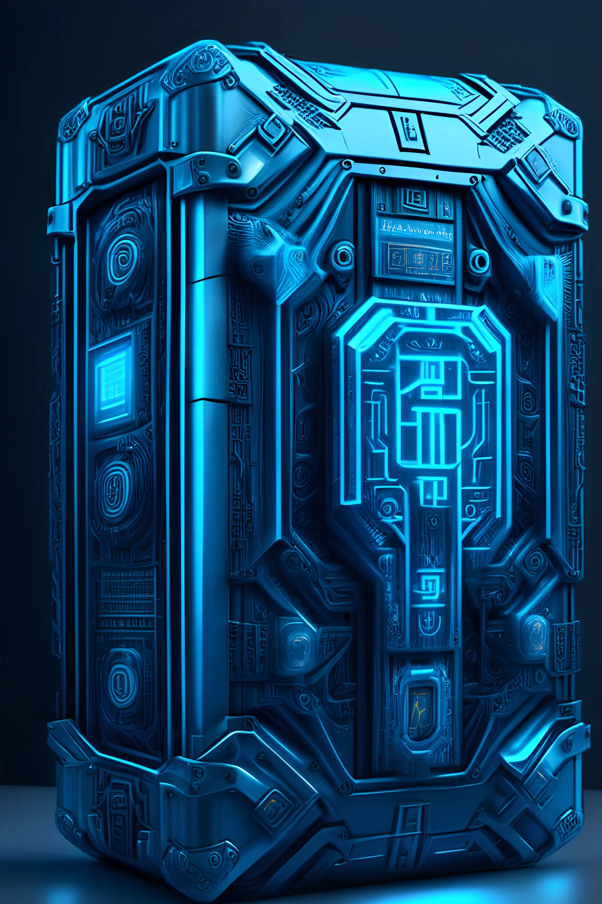 ultra detailed and intricate 3d rendering of a hyperrealistic “cyberpunk blue box” symmetric