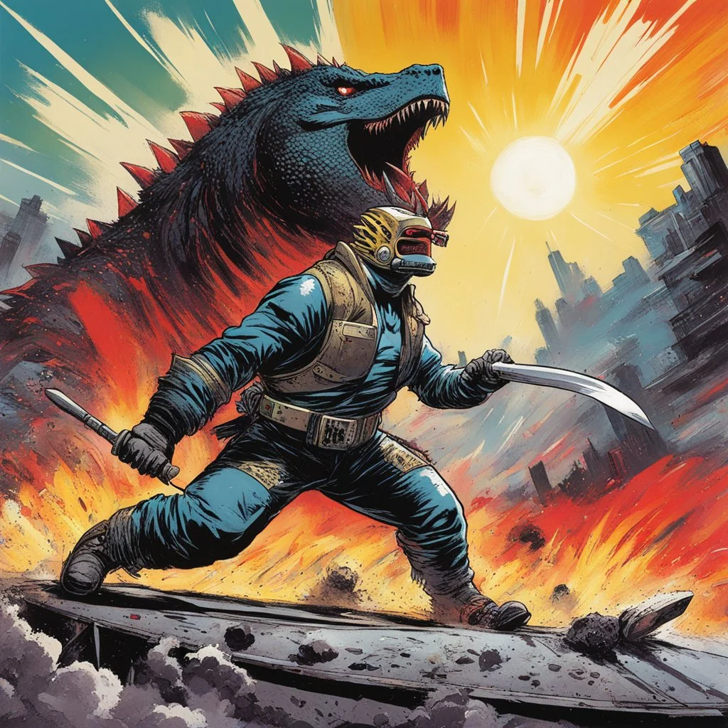 [art by Greg Smallwood] Mil Mascaras vs. Godzilla (tank_girl)