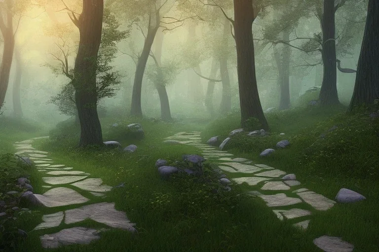 wooded stone lit path