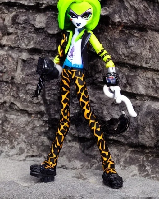 Character from Monster High, male, cannibal, body color is dark, eye color is yellow, sportswear, illustration, cartoon style