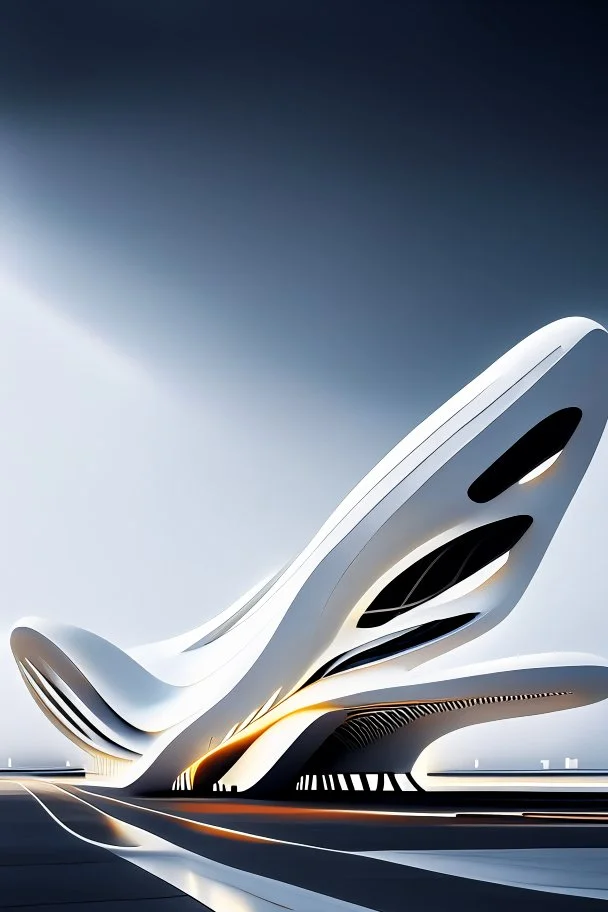 Aeropuerto arquitectura minimalista estilo Zaha Hadid calidad ultra 3D