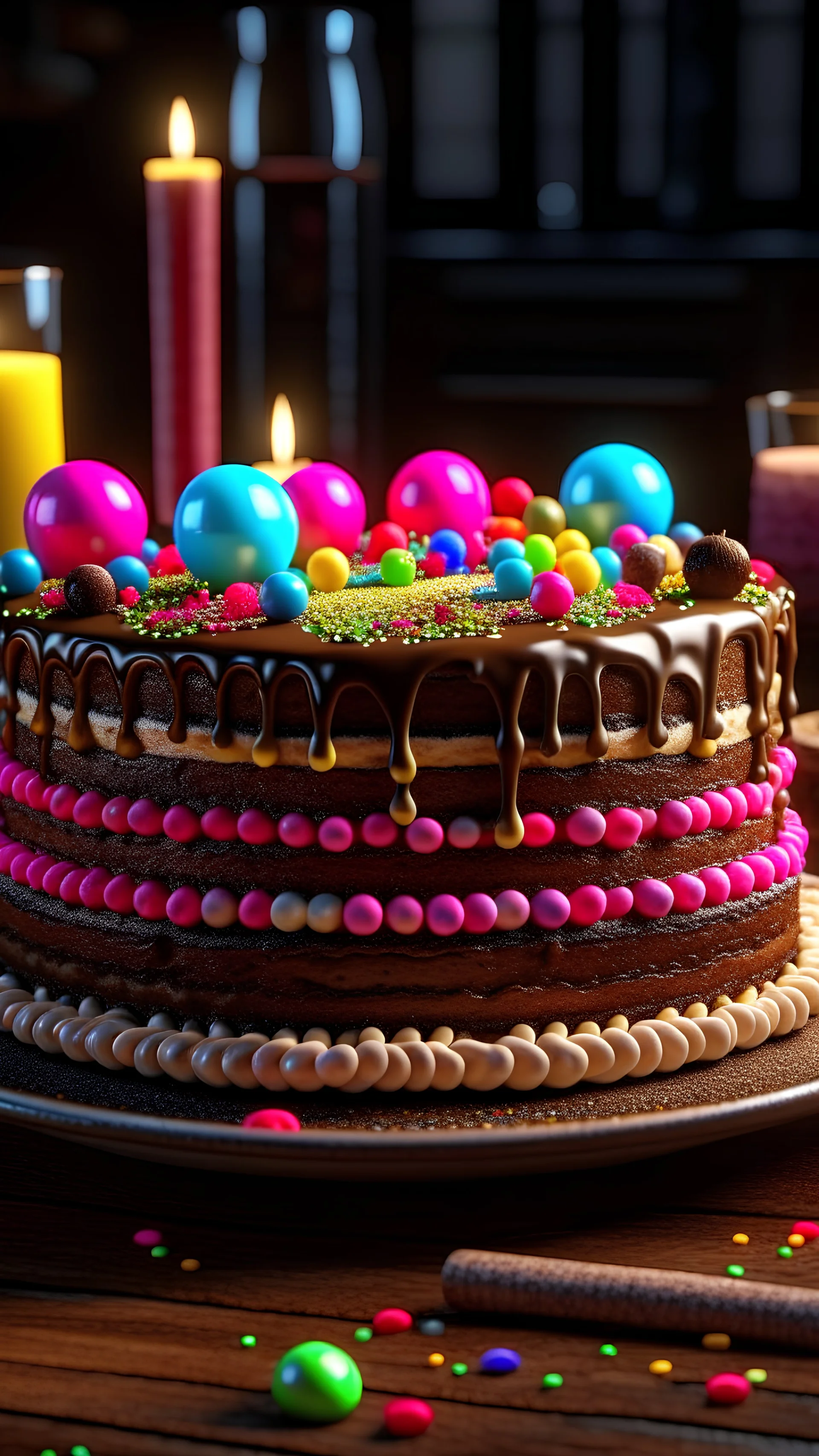 Realistic detailed birthday cake::2 food photography, photorealistic, ultra realistic, maximum detail, recipes.com, epicurious, instagram :: 8k, volumetric light, cinematic, octane render