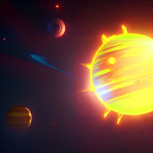 sun and planets, highly detailed, 3d render