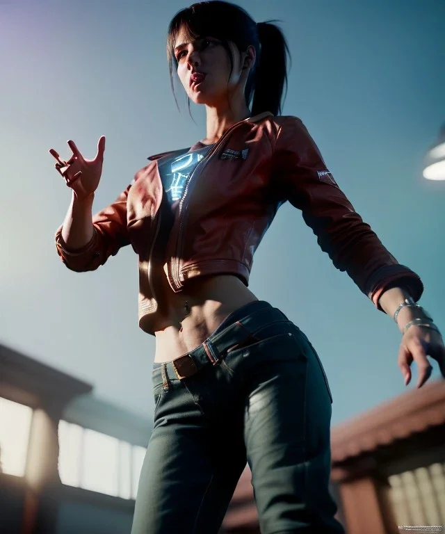 Ultra Realistic image, medium shot view, woman making the fuck off gesture, highly detailed, unreal engine 5, ray tracing, RTX, lumen lighting, ultra detail, volumetric lighting, finely drawn, high definition, high resolution.