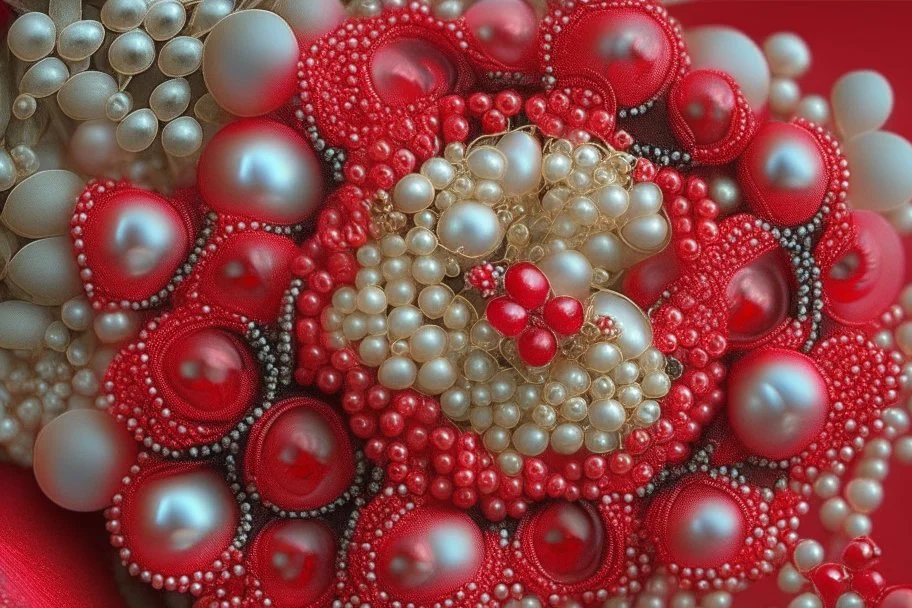 Red flowers and in the middle beautiful pearl beads 2