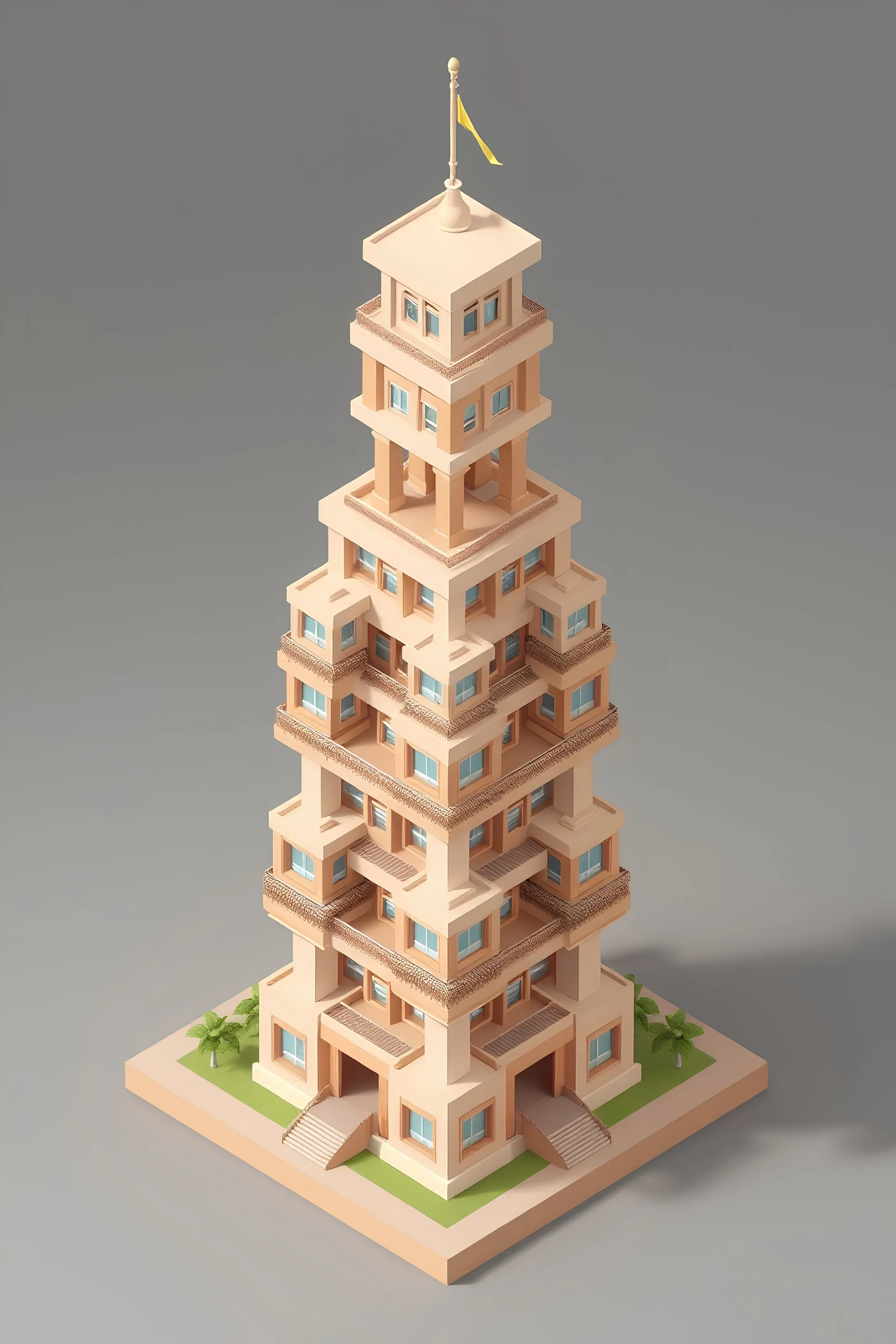 low poly 3D simple minimalistic isometric tower with many similar floors