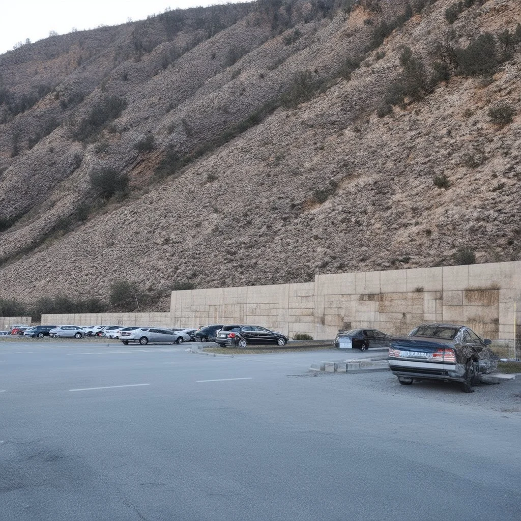 Highway rest area with steep walls and empty spacious parking spaces