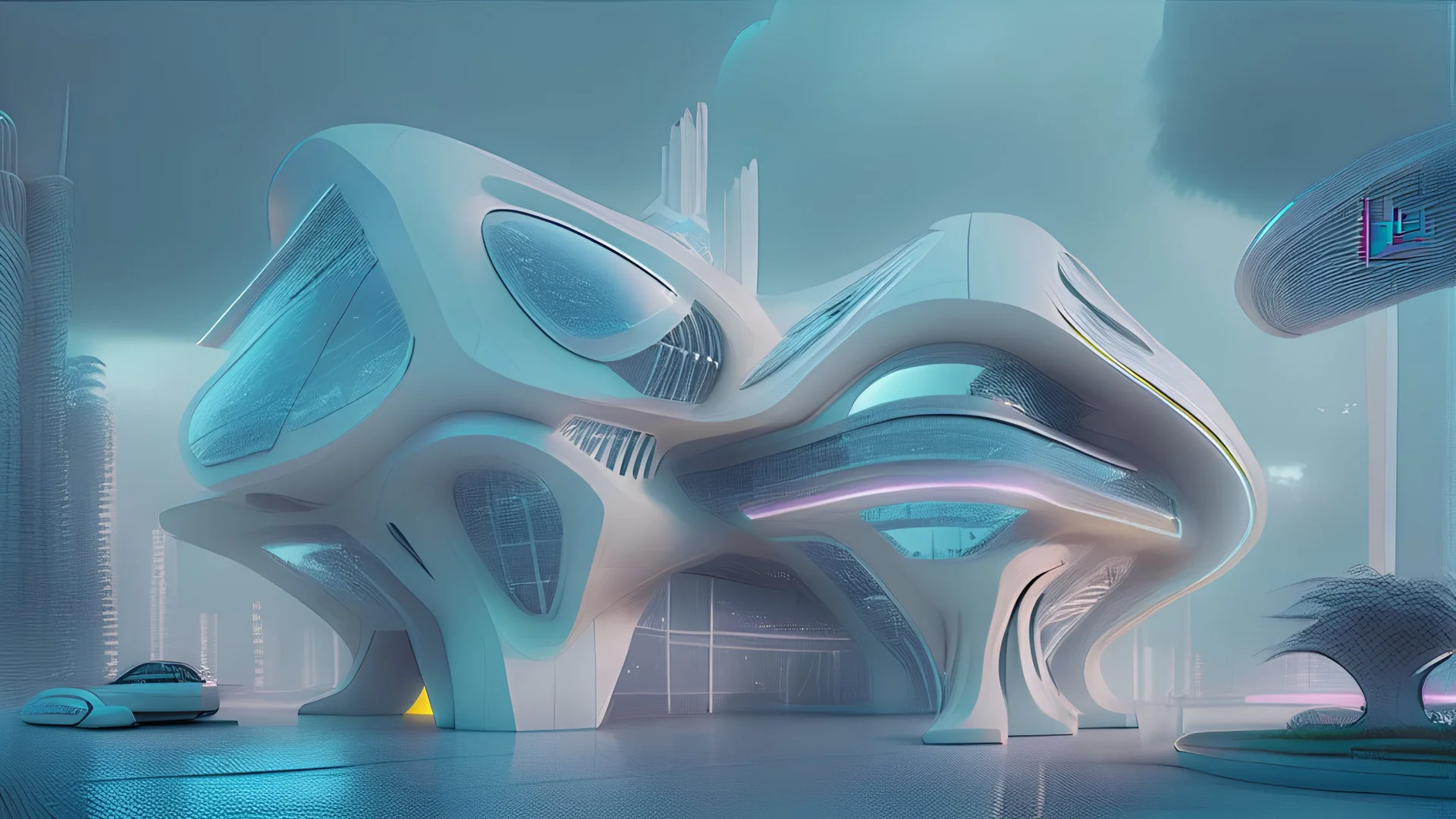 futuristic property design, urban 2050, light colours and technology advancement