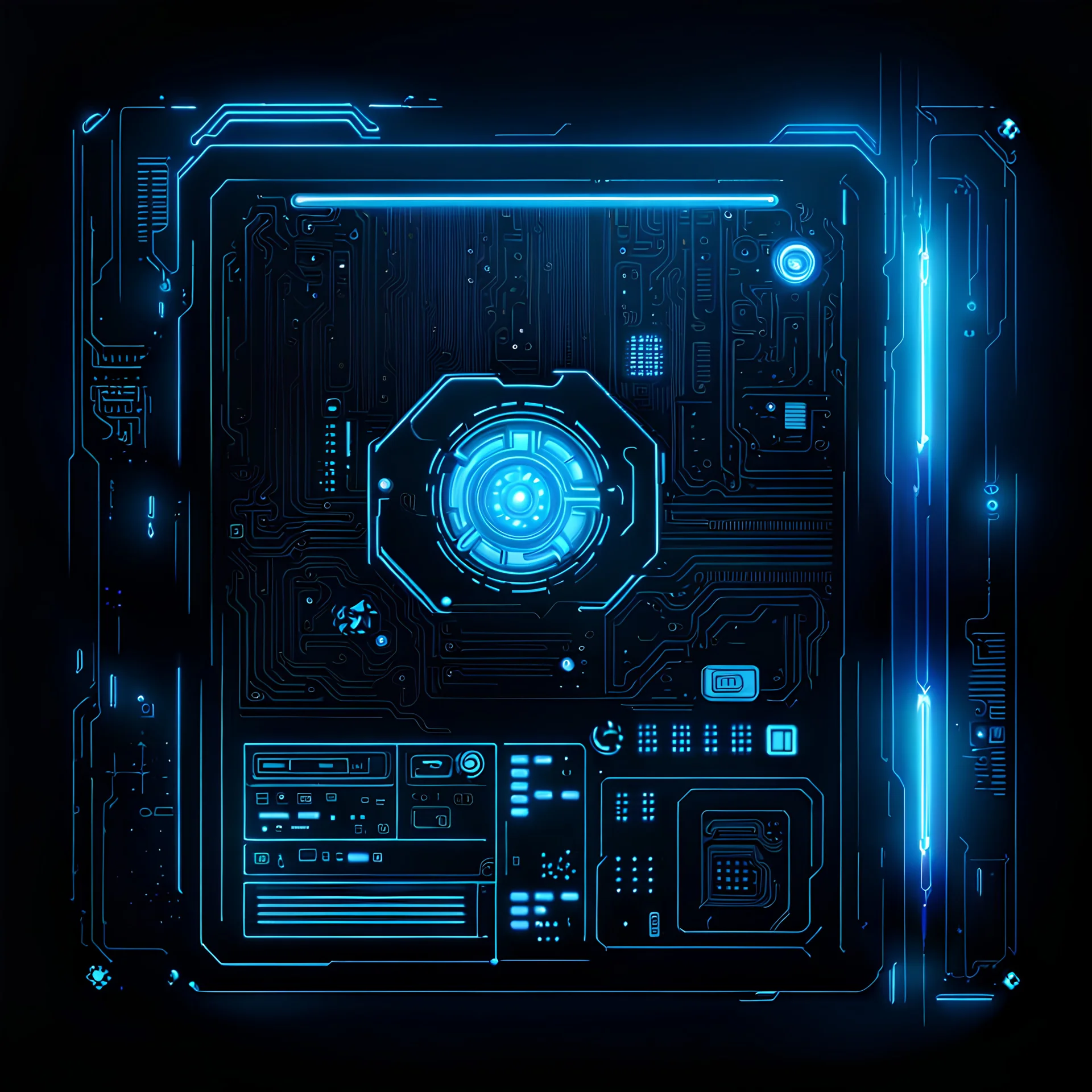 lost data journal, cyberpunk style, blue lighting, black background, video game icon