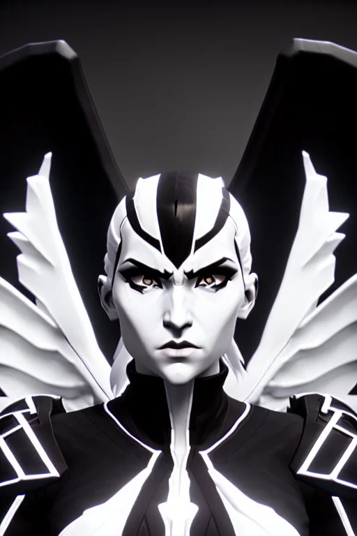 angel, demon, angel demon hybrid, half angel, half demon, black angel wings, white demon wings, black and white, balance, horns, armor, noble clothes, black and white armor, black and white clothes