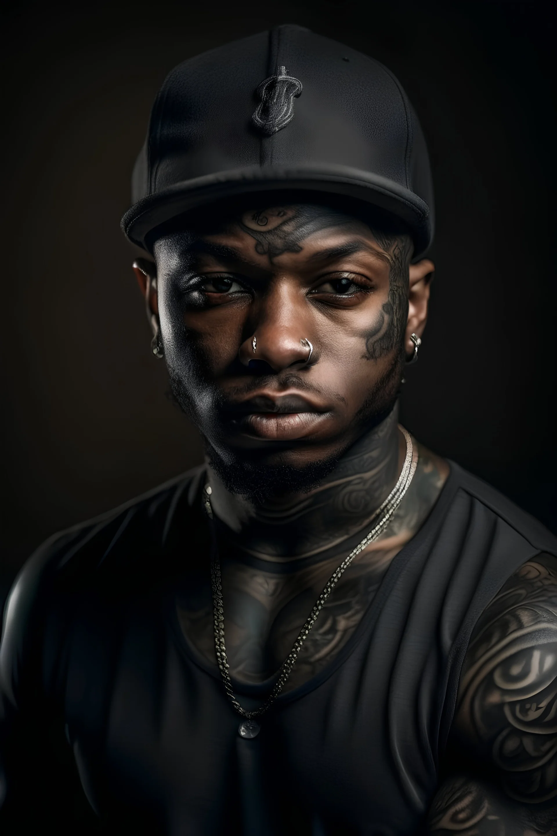 Portrait d'un gangster de rue noir avec des tatouages