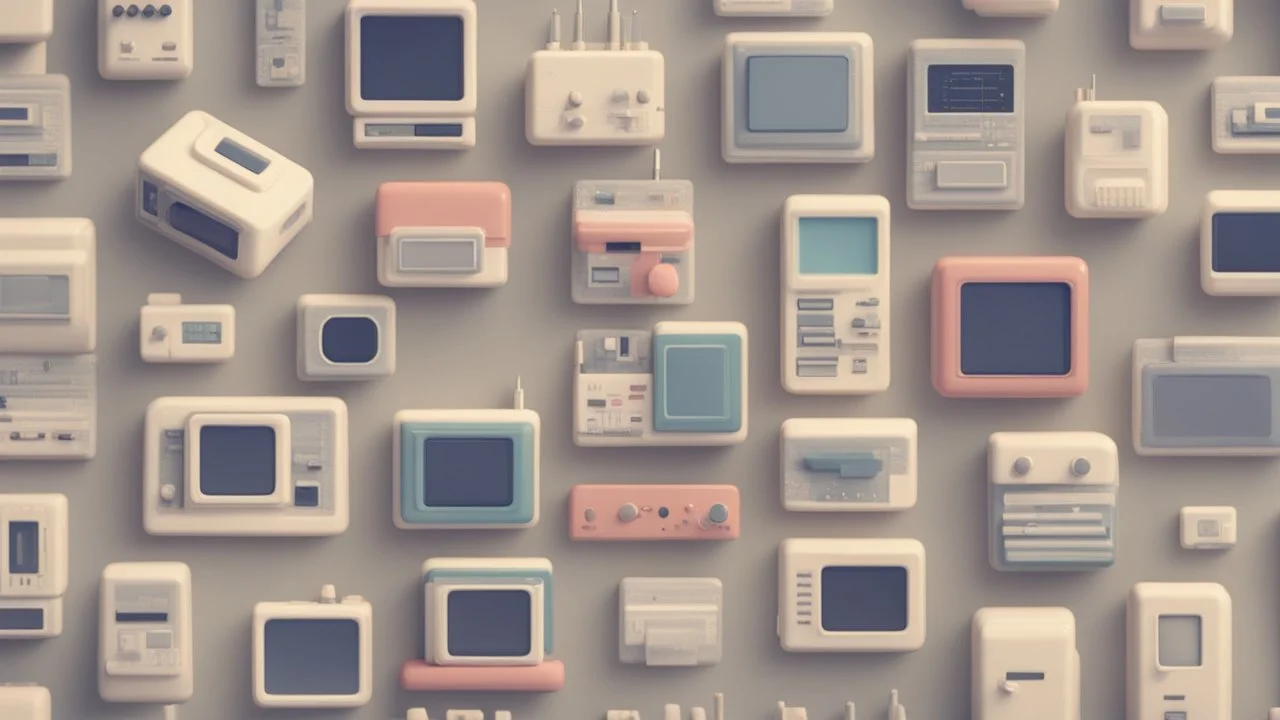 3D pixel retro tiny cute electronics render.