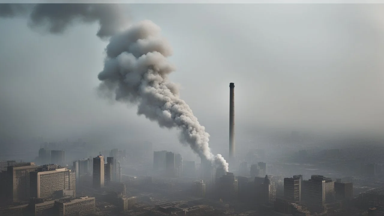 An illustrative image depicting polluted smoke rising into the air, reflecting the impact of air pollution on the environment and human health. The image shows the presence of harmful particles and dust in the air, highlighting the importance of awareness about air pollution and the necessary efforts to combat it.