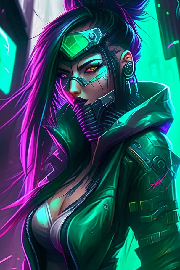 Akali from league of legends in cyberpunk style