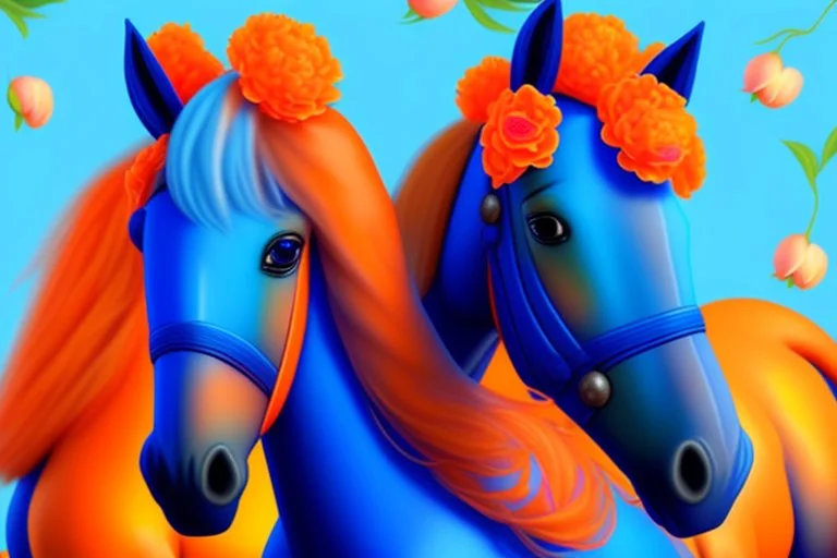 blue peonies and orange ponies