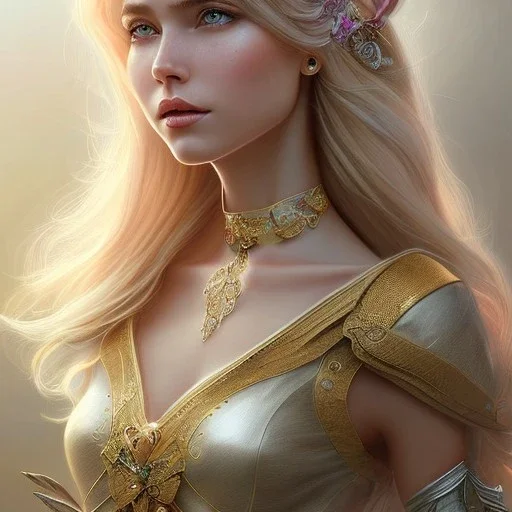 fairy princess, highly detailed, d & d, silk dress, fantasy, happy, smilling, enlighted, blond hair, illustration highly detailed, digital painting, trending on artstation, concept art, sharp focus, art by artgerm and greg rutkowski and magali villeneuve