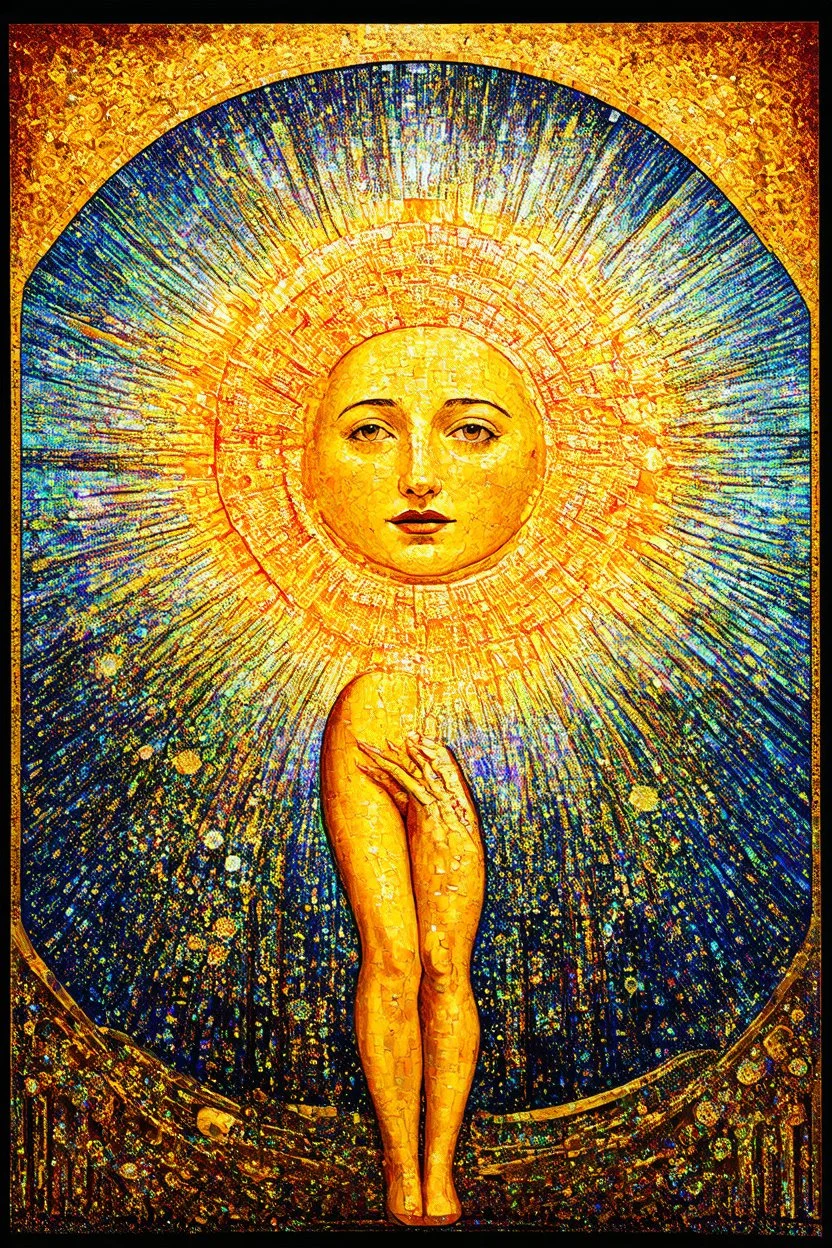 coronal Mass Injection of the Sun; Art Deco inspired by Gustav Klimt; Golden Hour; Iridescent; Controversial; Supremely Detailed; Marvelous; Whimsical