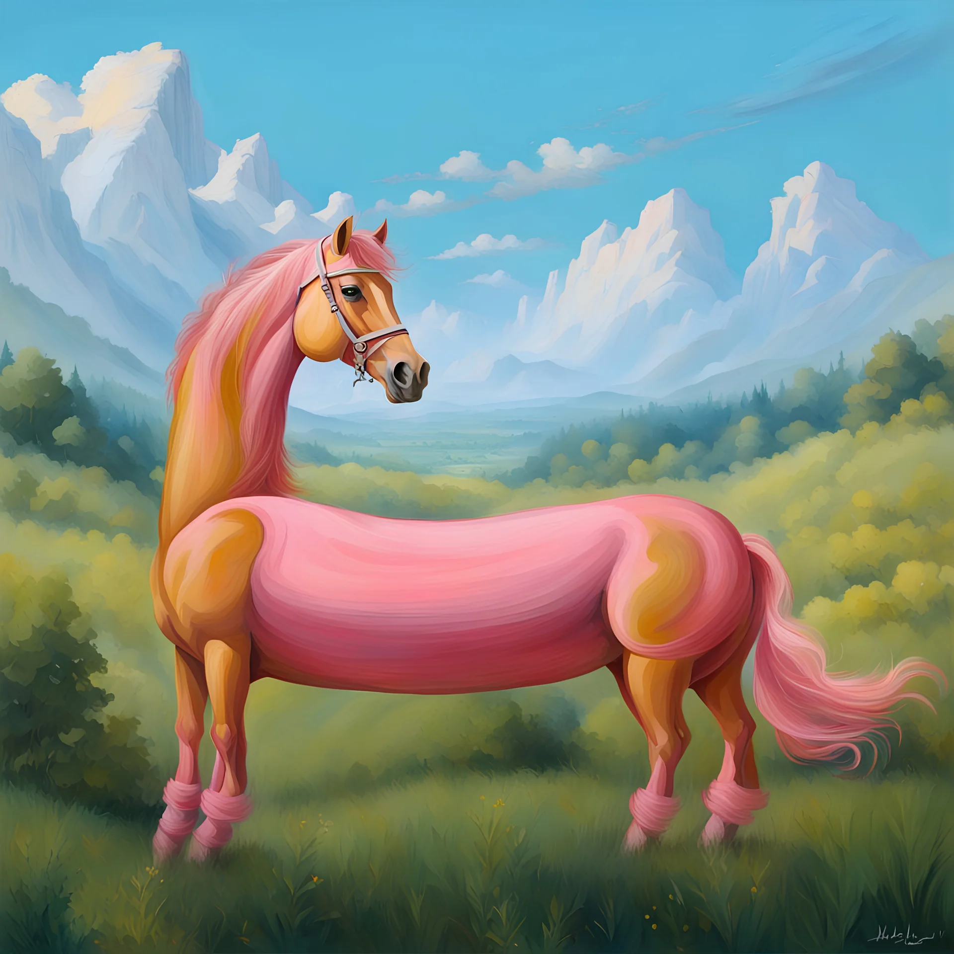 a pink horse like a 19th painting