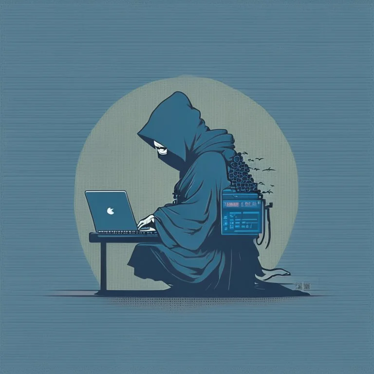 minimalistic hacker in the style of hokusai