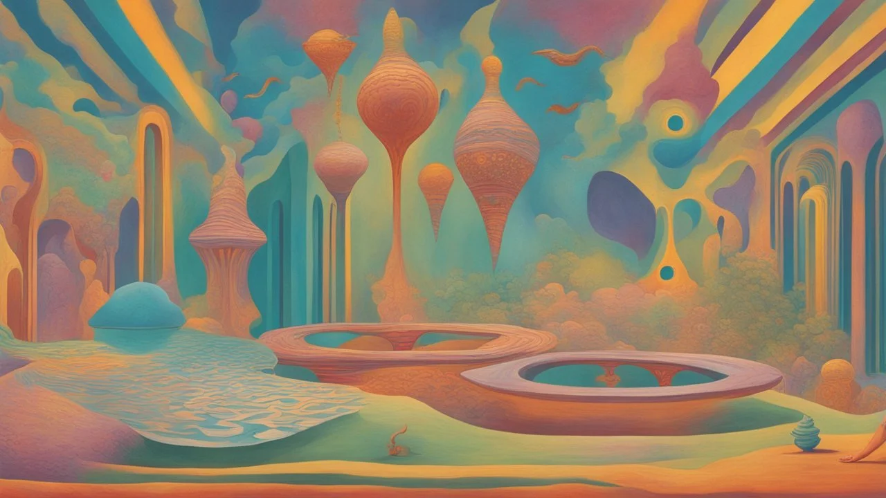 A surrealistic illustration of a mystical creature known as a "Trick Consultation Buttock Obstacle," featuring vibrant colors, whimsical forms, and intricate details reminiscent of Salvador Dali's style. The creature should be surrounded by a dream-like environment with floating elements and surreal landscapes