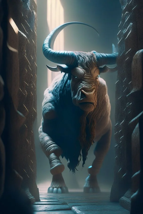 minotaur in labyrinth, high detail, 8k, cinematic, depth of field, art