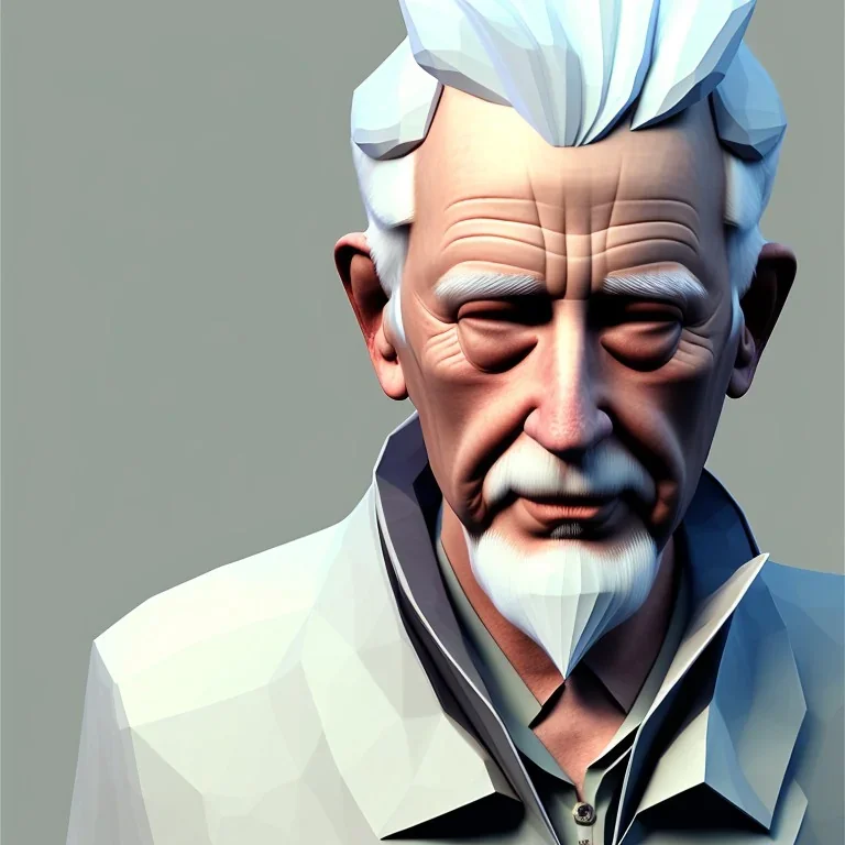 beautiful portrait of an old man white hair low poly