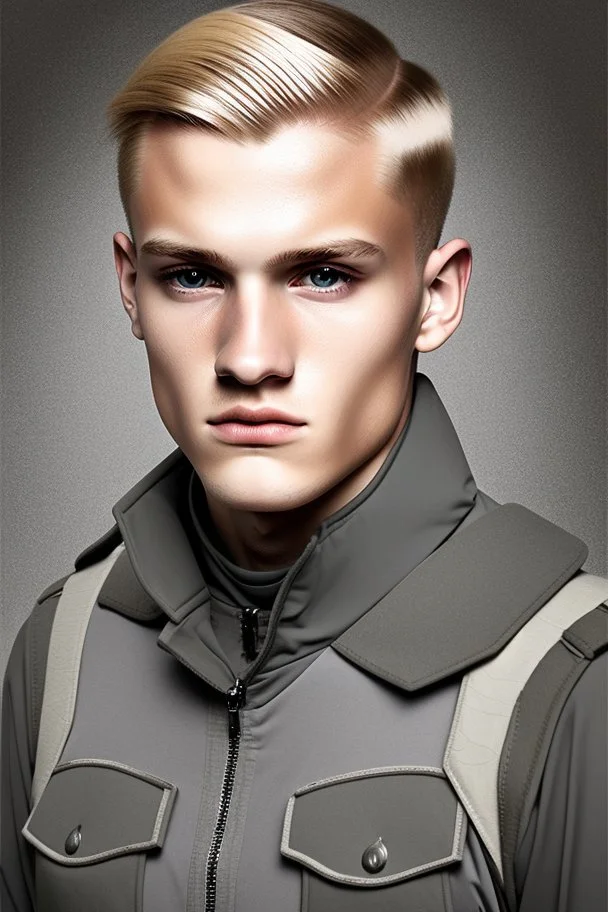 German male soldier, grey uniform, Blond hair, portrait