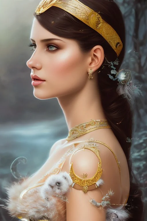 witchcraft, half body of face of a beautiful young woman, ultrarealistic, flirty gaze, centerfold, fashion pose, magical, gorgeous, decolletage, jewelry, leather straps, fantasy environment, portrait of head and torso, Vladimir Volegov, Aleksei Vinogradov, Donato Giancolla, fantasy, hyperdetailed, ultra complex, head and shoulders portrait, 4k resolution, Clint Cearley, ilya kuvshinov, global illumination, detailed and intricate environment, epic, portrait, beautiful grey eyes, gorgeous, female