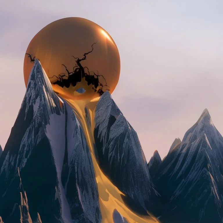 the broken sun melts down the mountain, pierced through bottom
