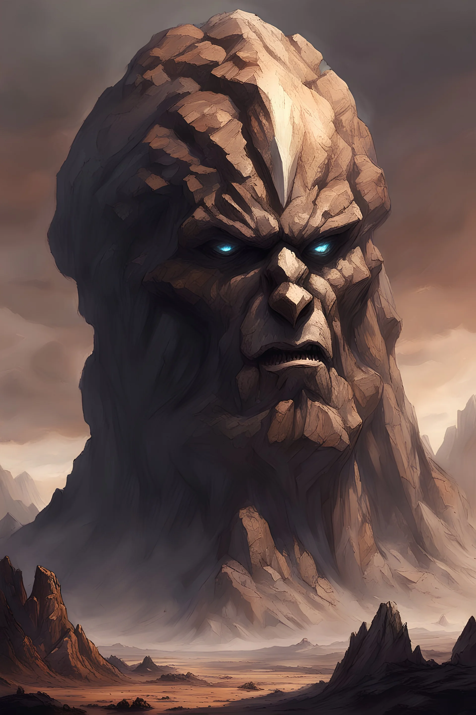 fantasy concept art, titan that is a mountain, made out of rock