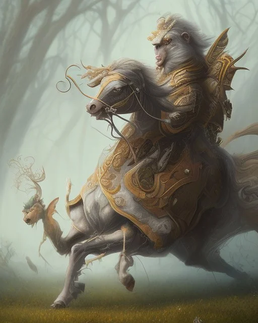 A centaur majestically galloping through the dense forest in the style of Doug Hyde , fantastical landscape, soft strokes , mythology portrait, classic illustrated digital design