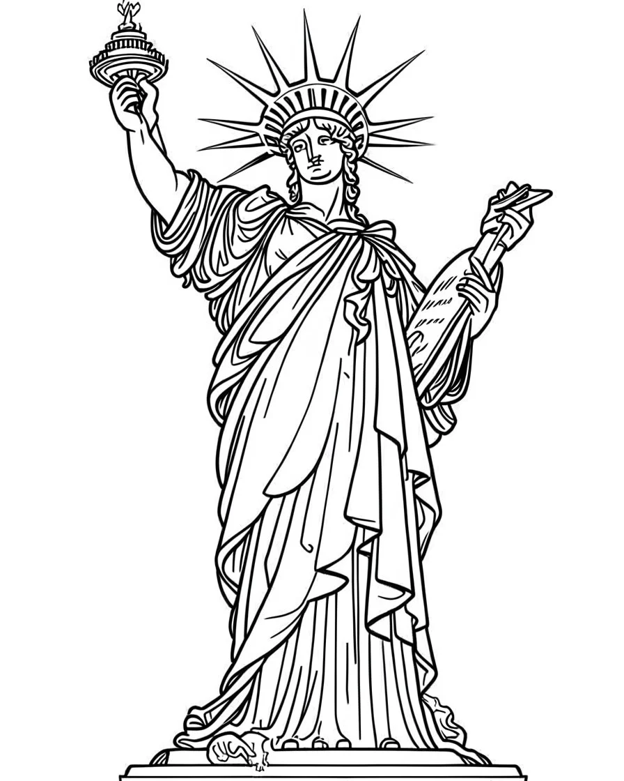 New york city Statue of Liberty coloring page, full body (((((white background))))), only use an outline., real style, line art, white color, clean line art, white background, Sketch style.