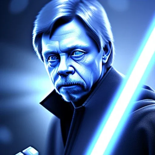 photorealistic jedi mark hamill in Star Wars, sharp blue eyes, accurate details, render, cinematic lighting